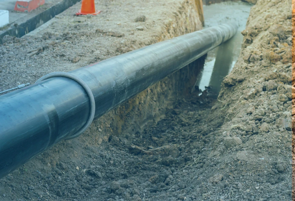Large diameter heavy steel pipeline alignment crossing inside excavated corridor